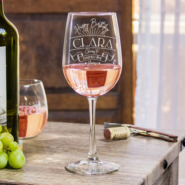 Engraved Enoteca Wine Glass Happy 20th Birthday Slanted Design 