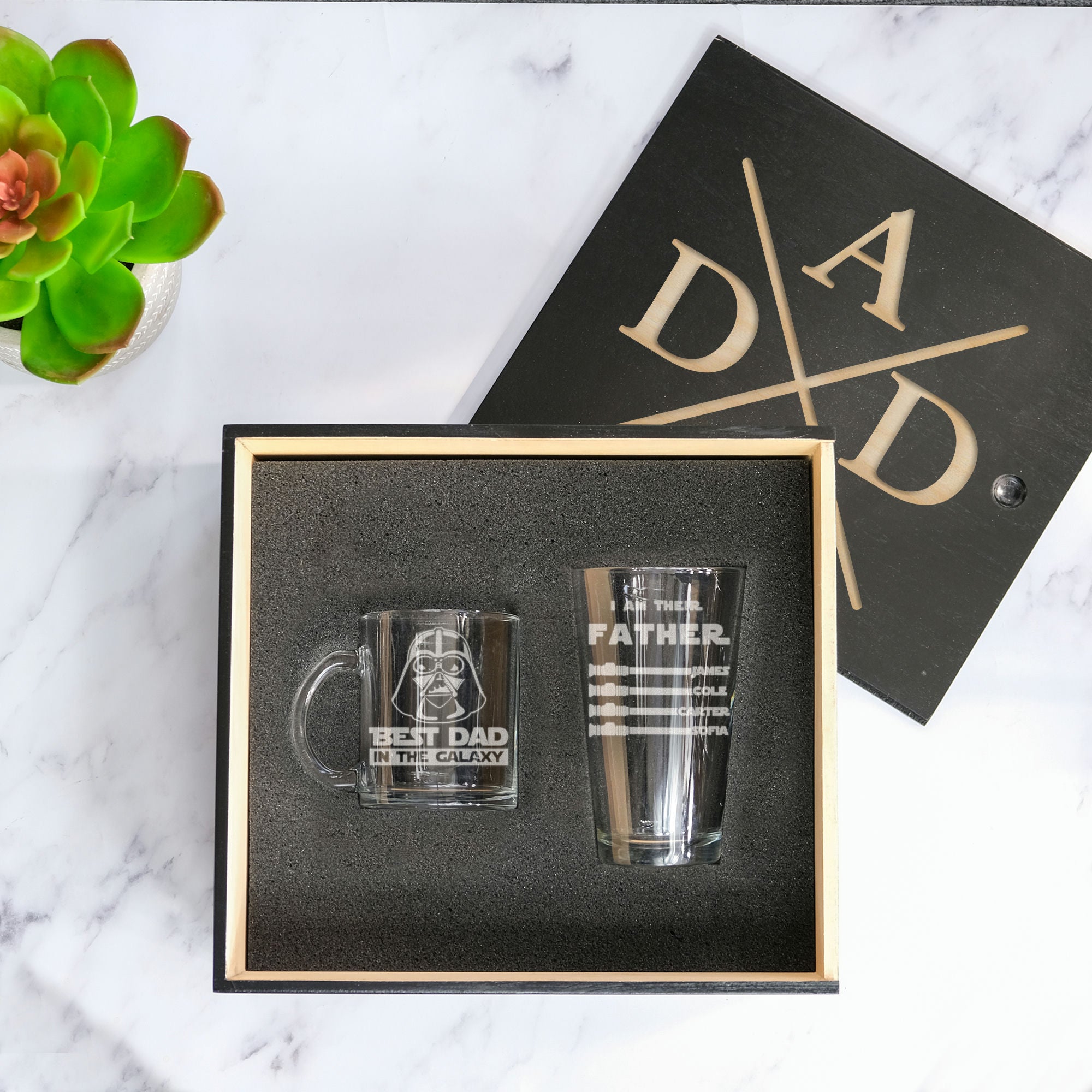 Father's Day Beer and Coffee Set in Wood Slide Gift Box, Design: FATHERS4