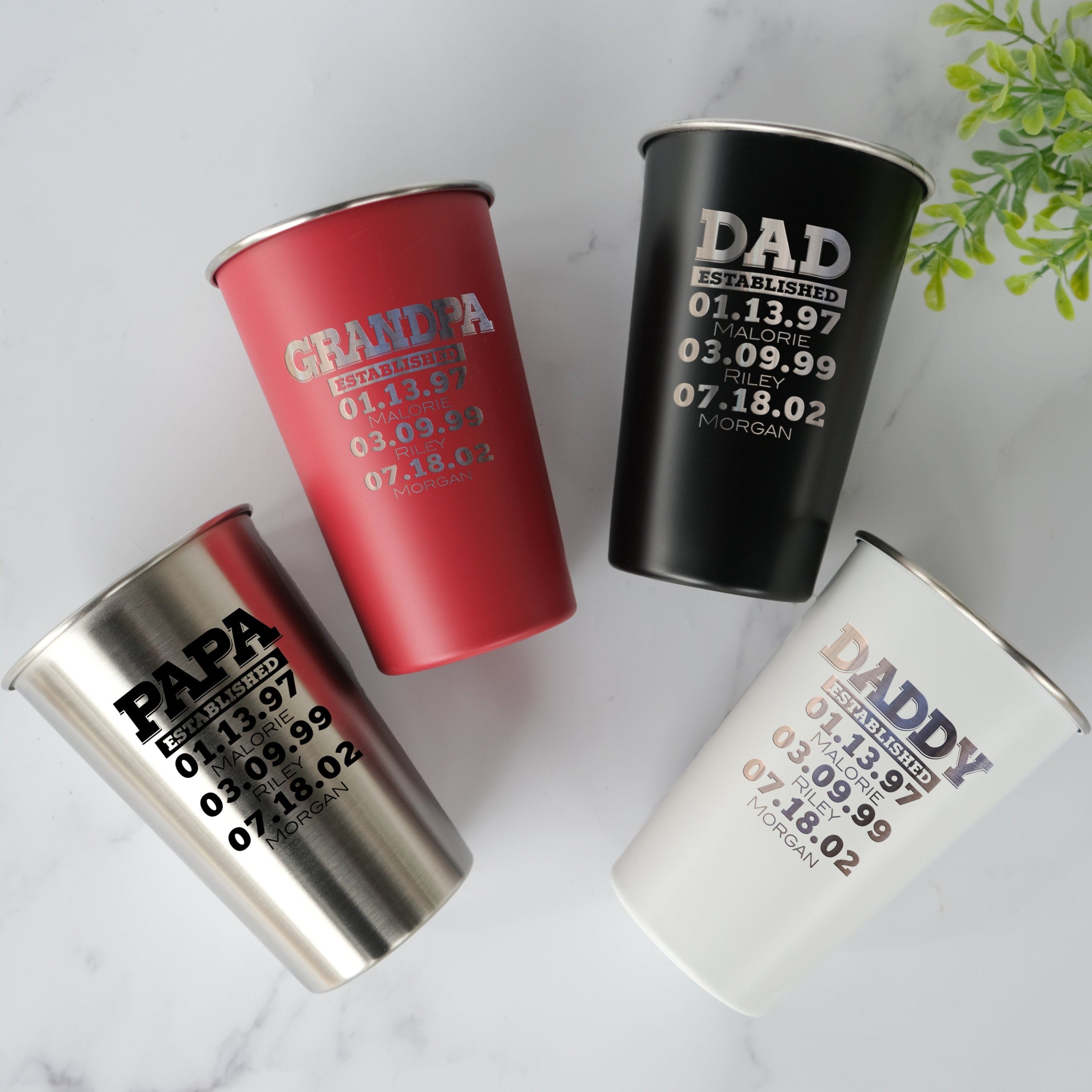 16 oz Stainless Steel Pint Glass Dad Established - Design: DADEST