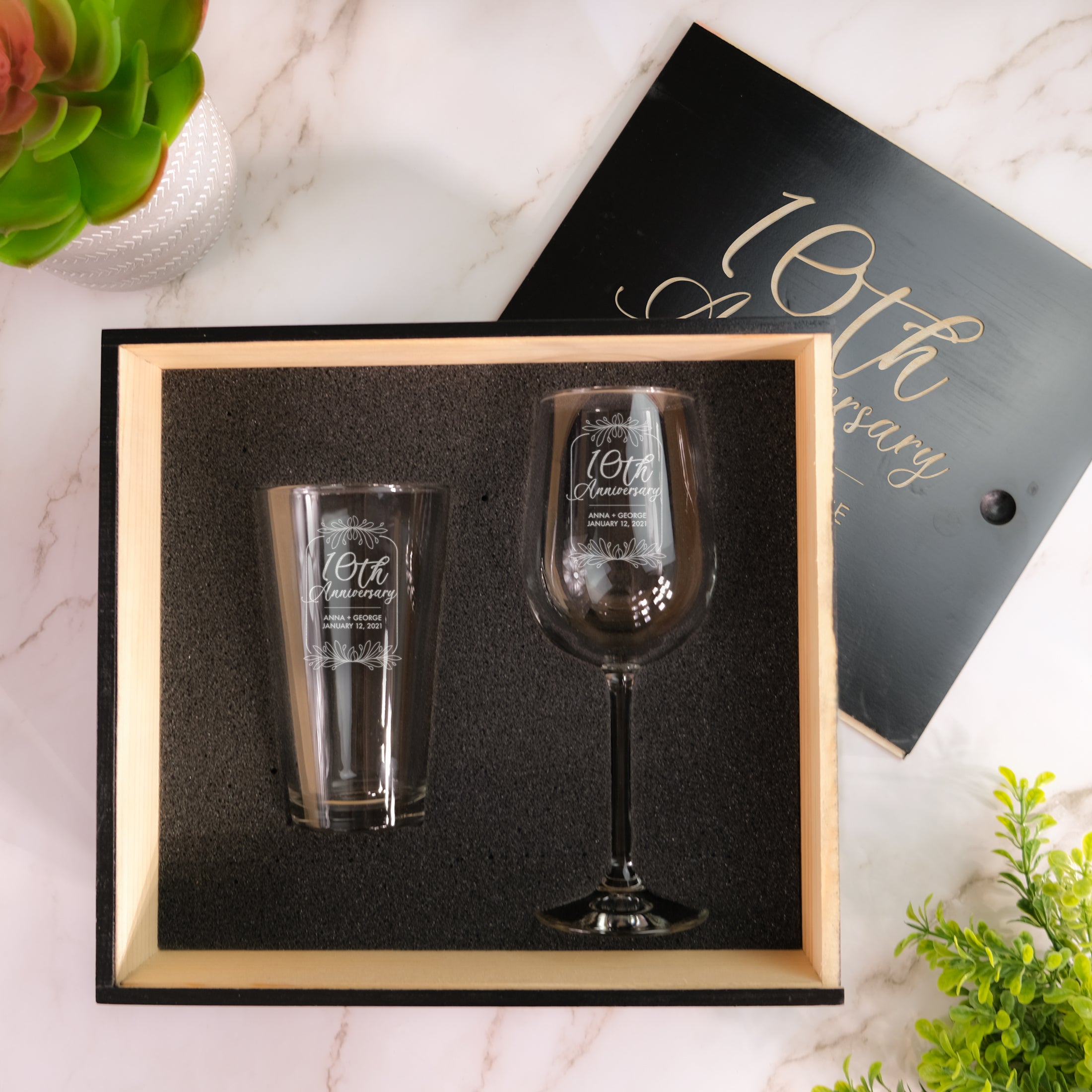 Personalized Anniversary Wine and Beer Set for a Couple, Design: A1