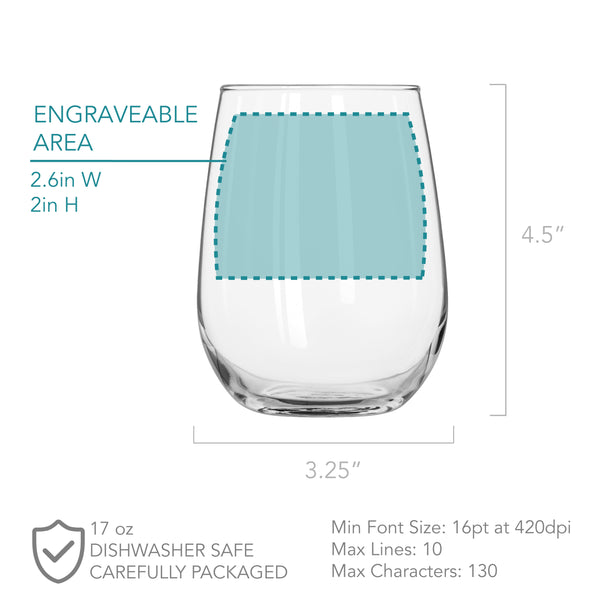 Law Grad Stemless Wine Glass in Wood Slide Gift Box, Design: LAW1