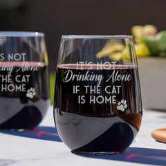 Black Cat Handpainted Stemless Wine Glass Cat Lover Wine Glass Cat