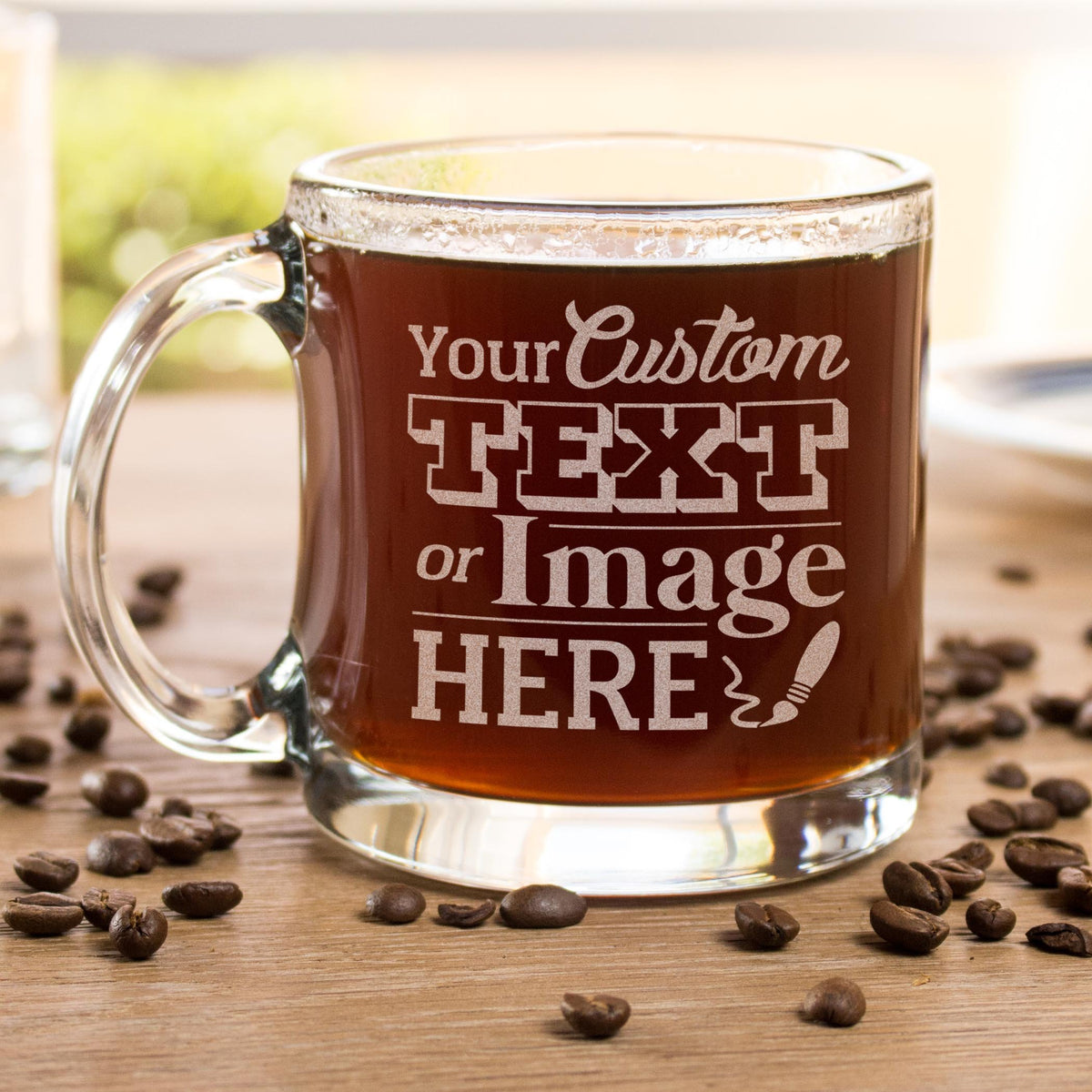 Personalized Crystal Clear Glass Coffee Mugs. Mother's Day Gifts