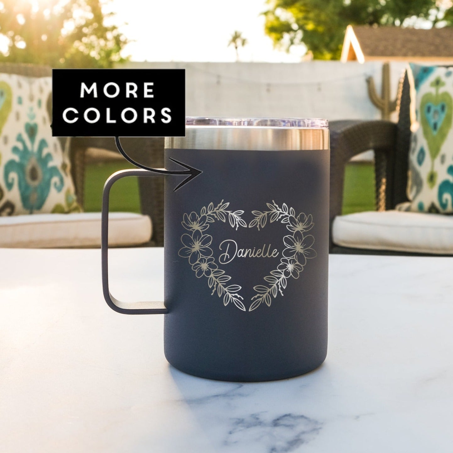 Personalized Floral Heart Travel Coffee Mug, Design: M5