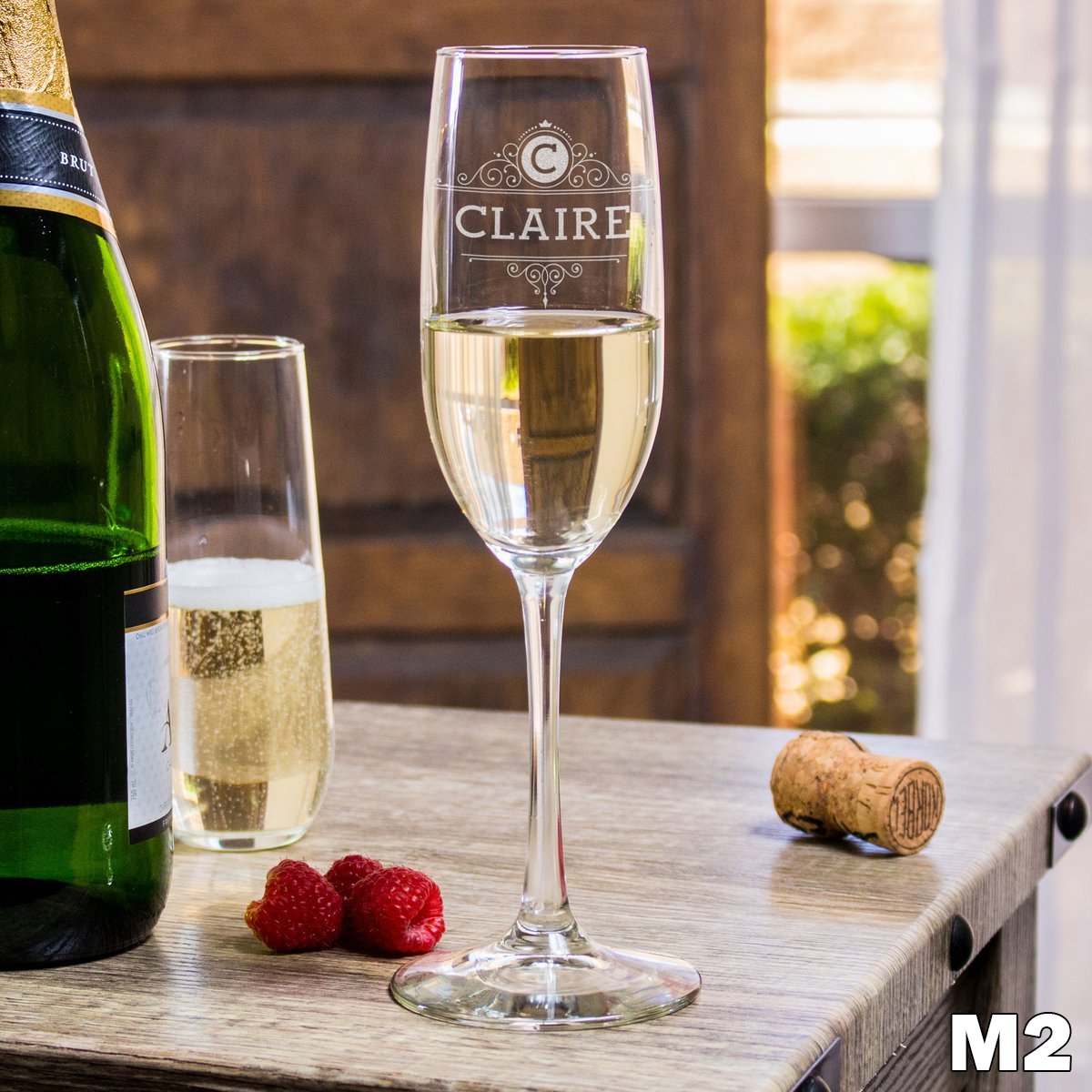 Etched Champagne Flutes Monogram - Design: M2