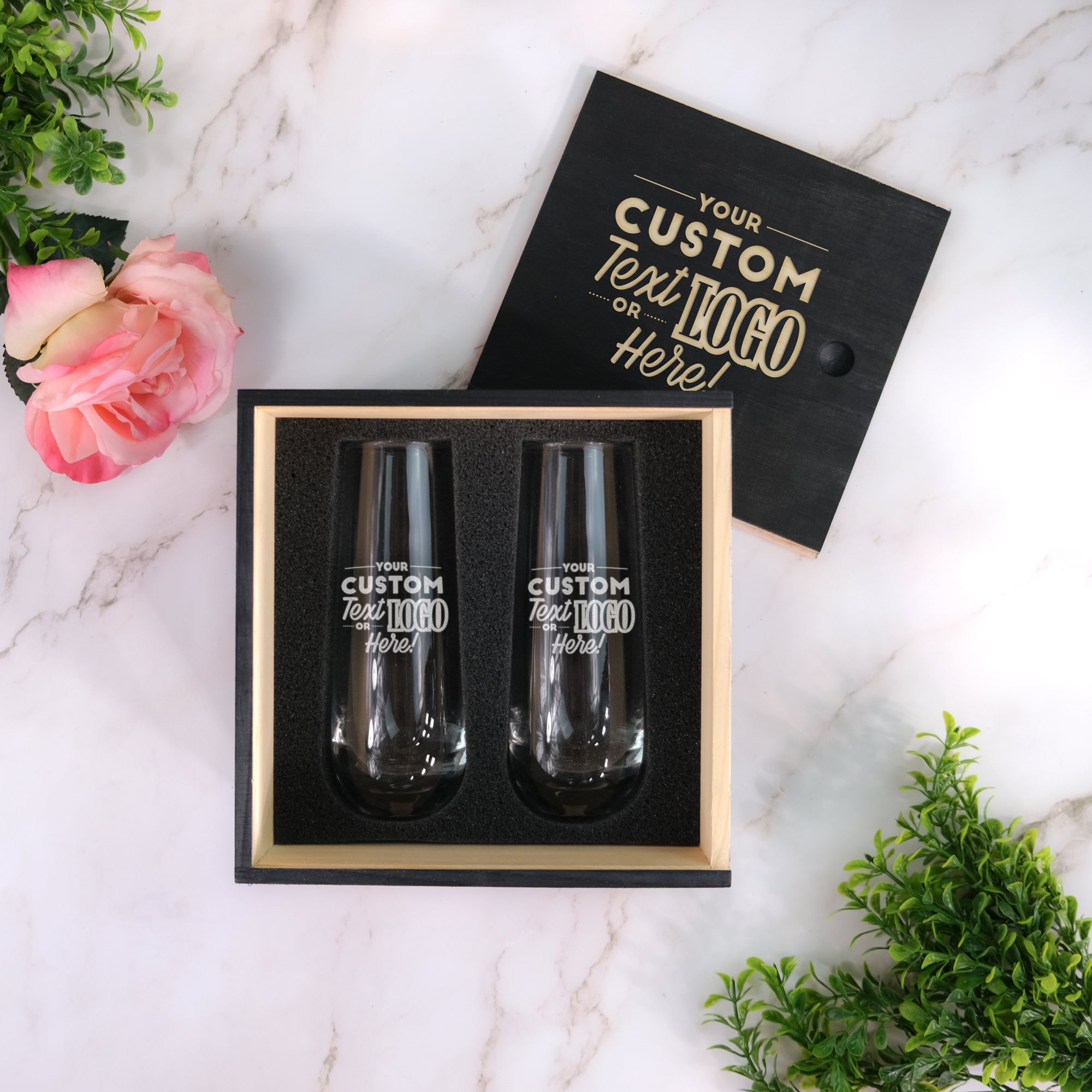 Custom Stemless Champagne Gift Set, Design: CUSTOM