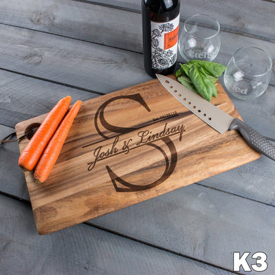 Personalized Engraved Cutting Board for a Couple, Design: L7