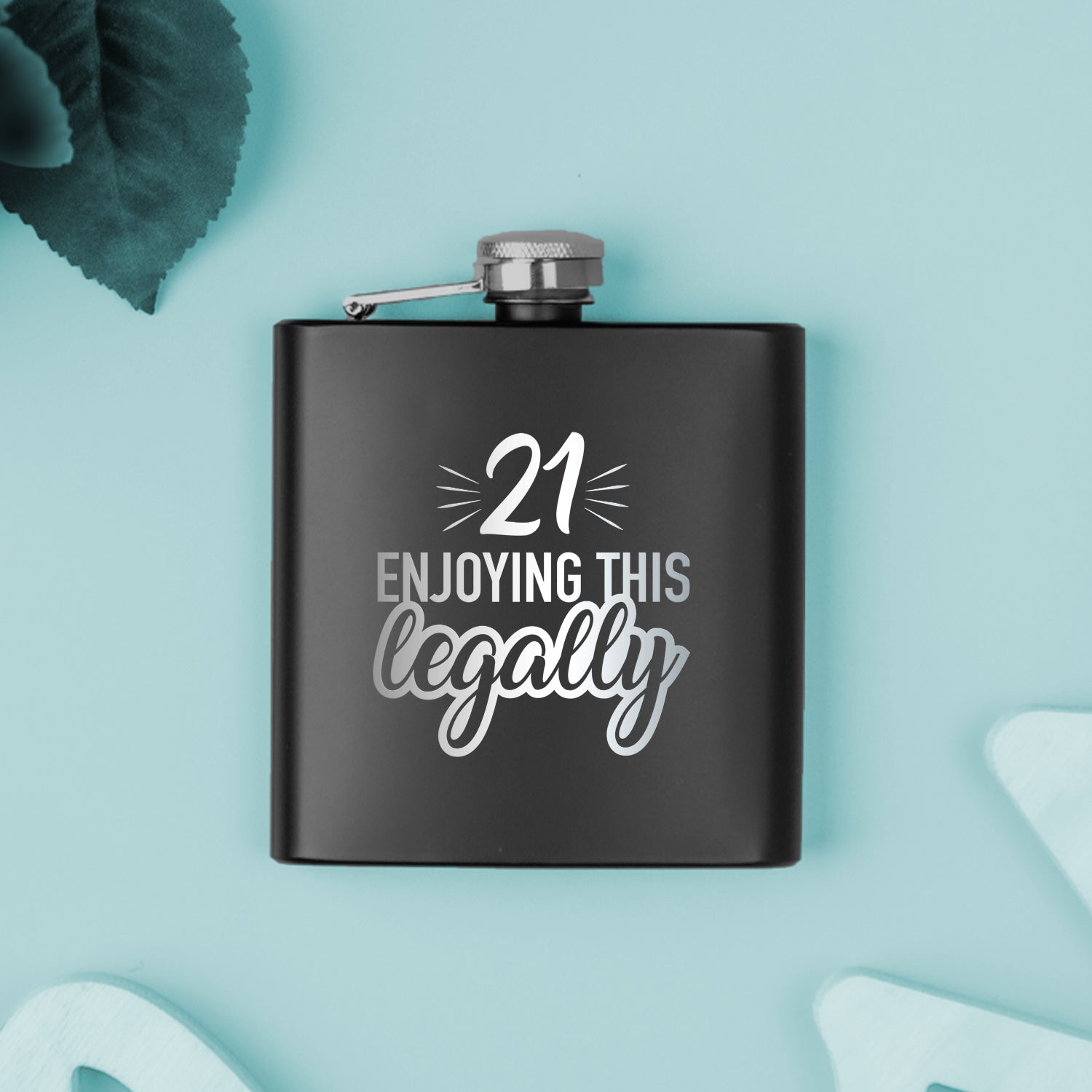 21st Birthday Metal Flask, Black or Pink - Design: 21