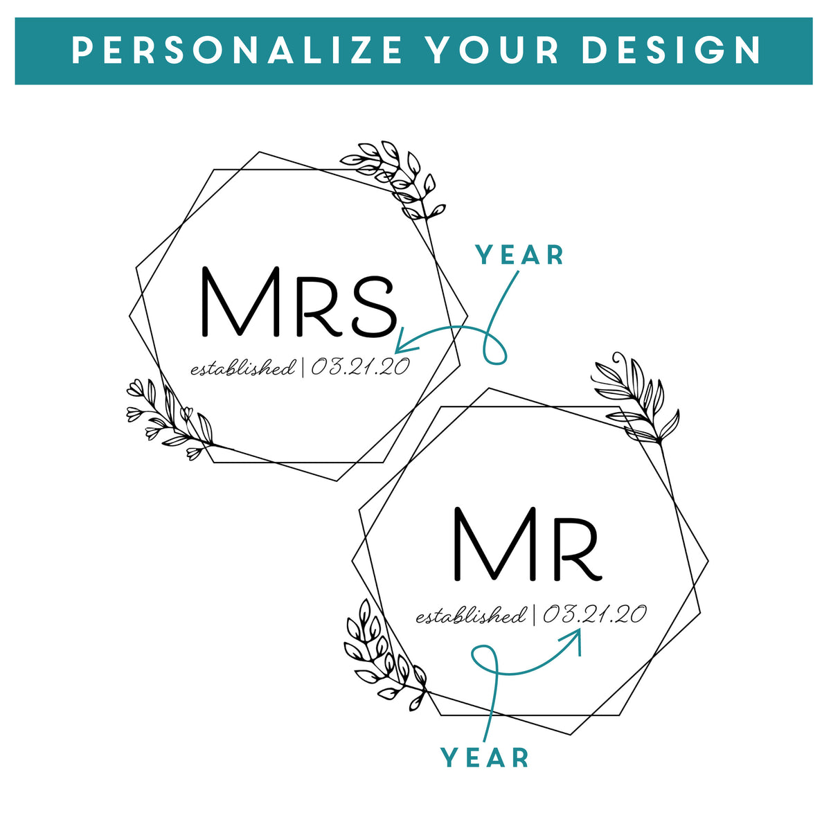 Personalized Mr & Mrs Wine Glasses - Design: HH7 - Everything Etched