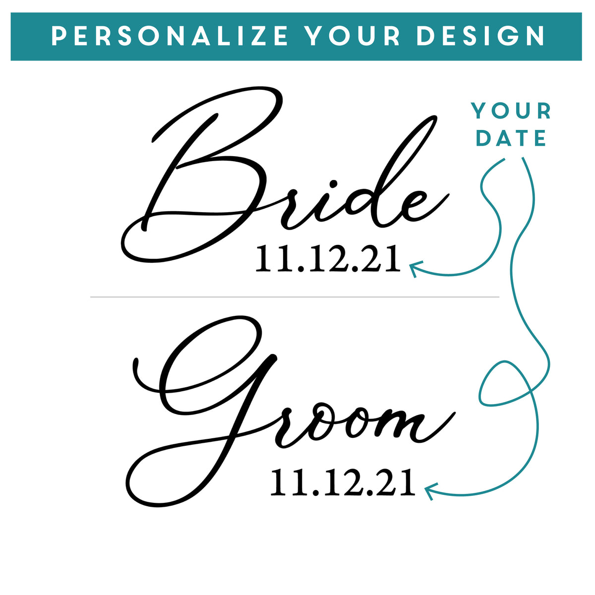 Bride & Groom Wine Glass Set - Design: HH6 - Everything Etched