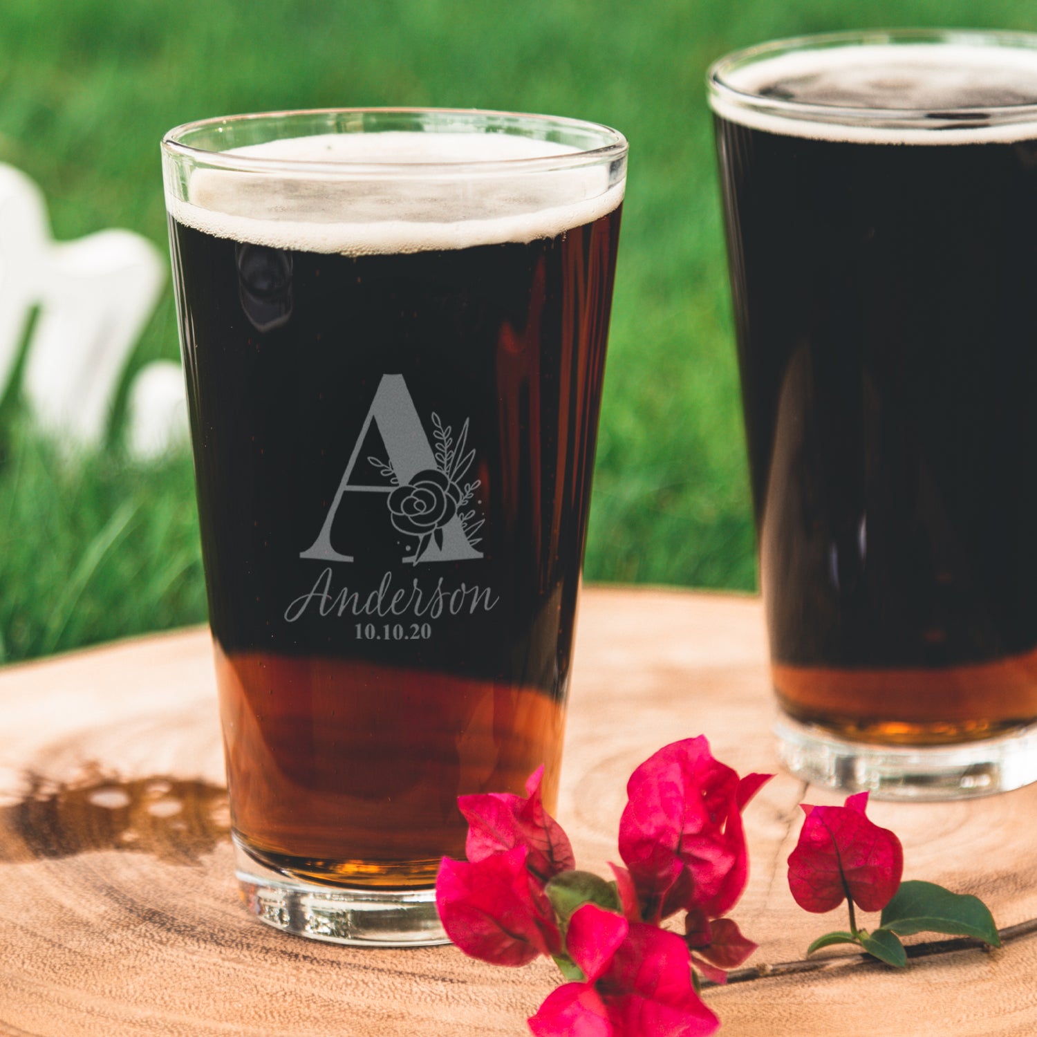 Pint Glass Couples Floral Monogram - Design: K4