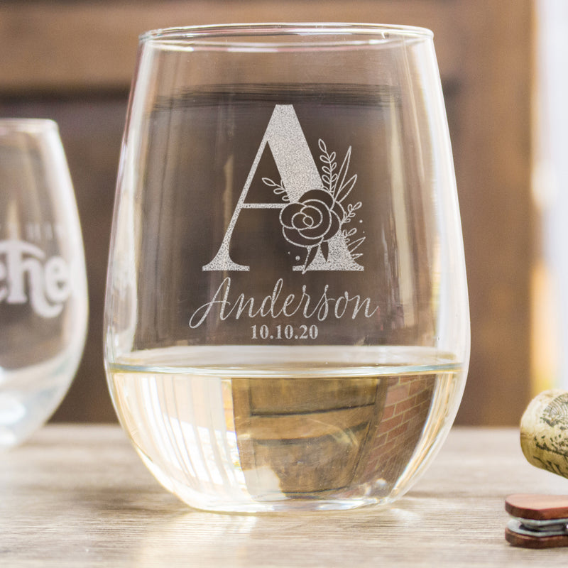 Personalized Stemless White Wine Glass - Design: CUSTOM - Everything Etched