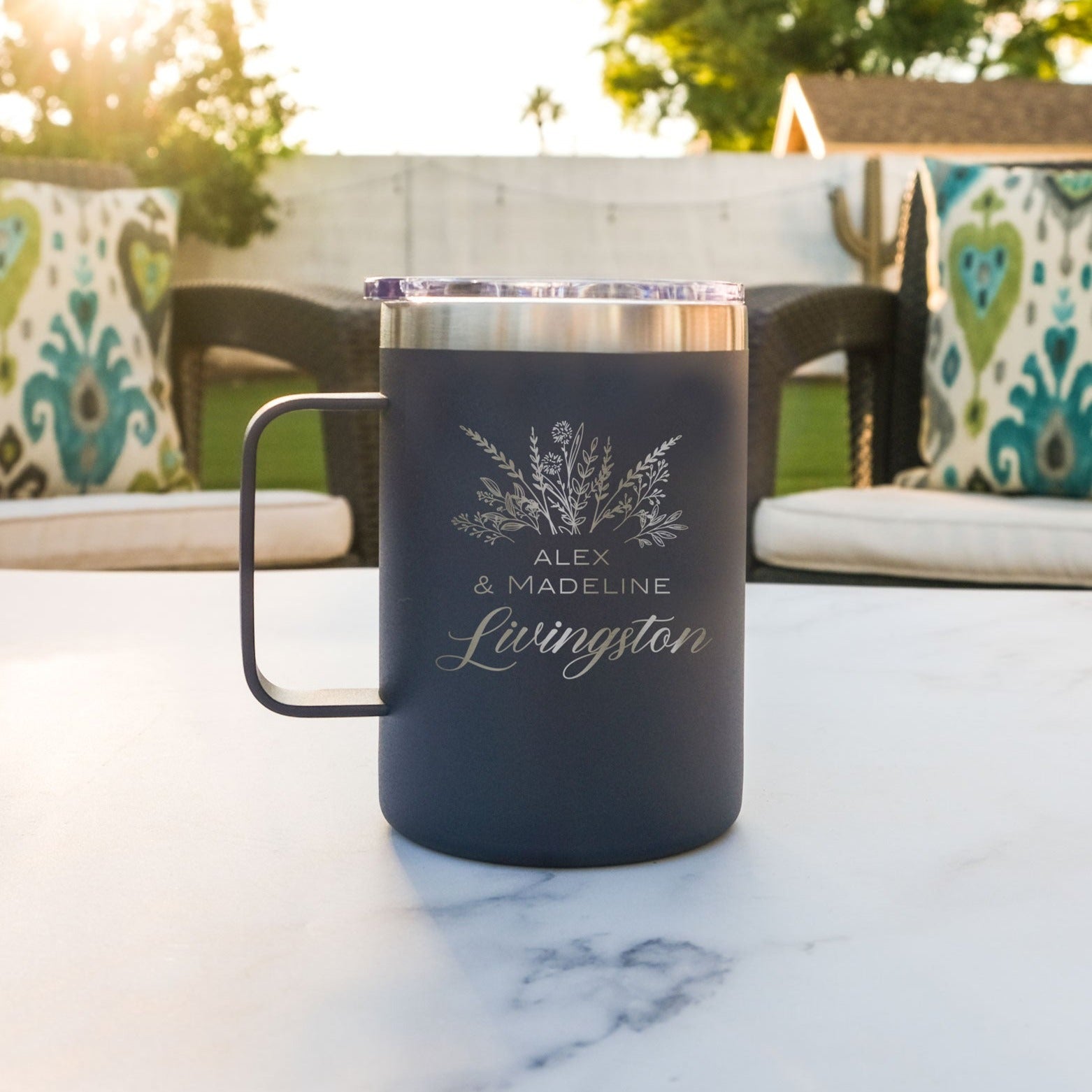 Personalized Floral 16oz Stainless Steel Trvel Mug, Design: L8