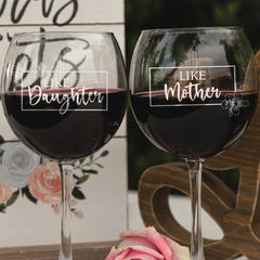 Etched Stemless Red Wine Glasses Set of 2 Mother & Daughter