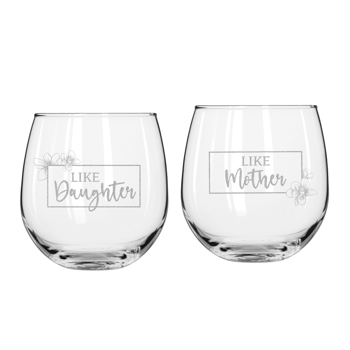 Etched Stemless Red Wine Glasses - Design: INITIAL1