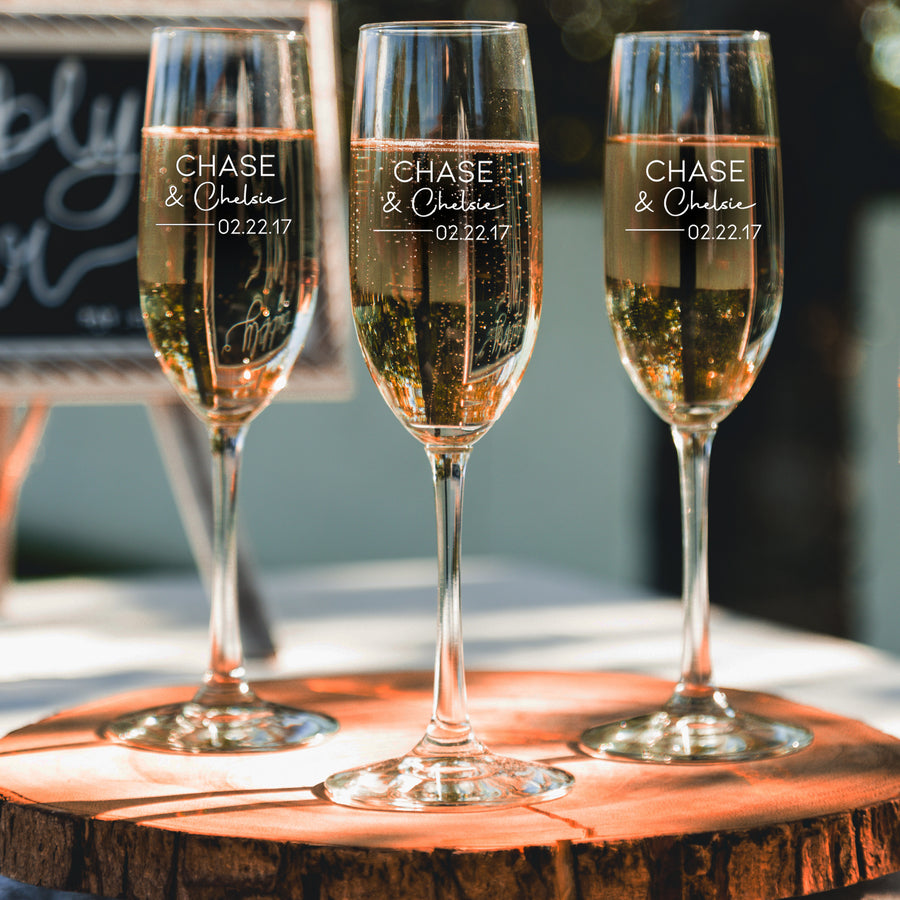 Etched Champagne Flutes Monogram - Design: K3 - Everything Etched