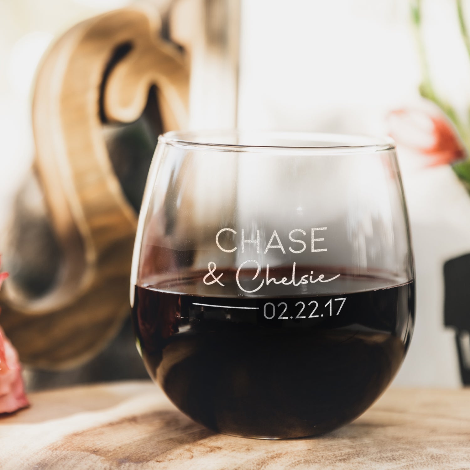 Relationship Personalized Stemless Red Wine Glasses - Design: N6