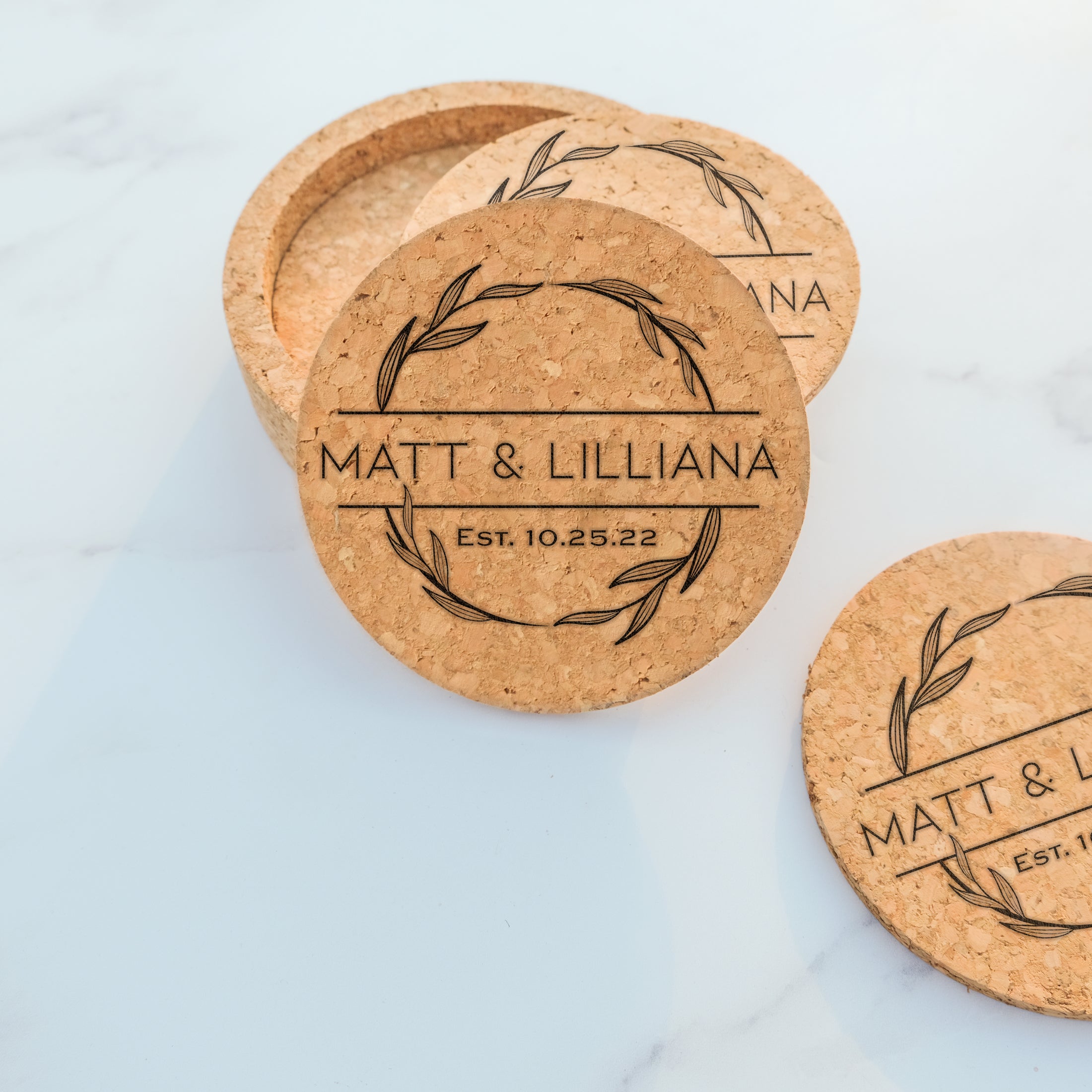 Personalized Cork Coaster Set for Couples, Design: N8