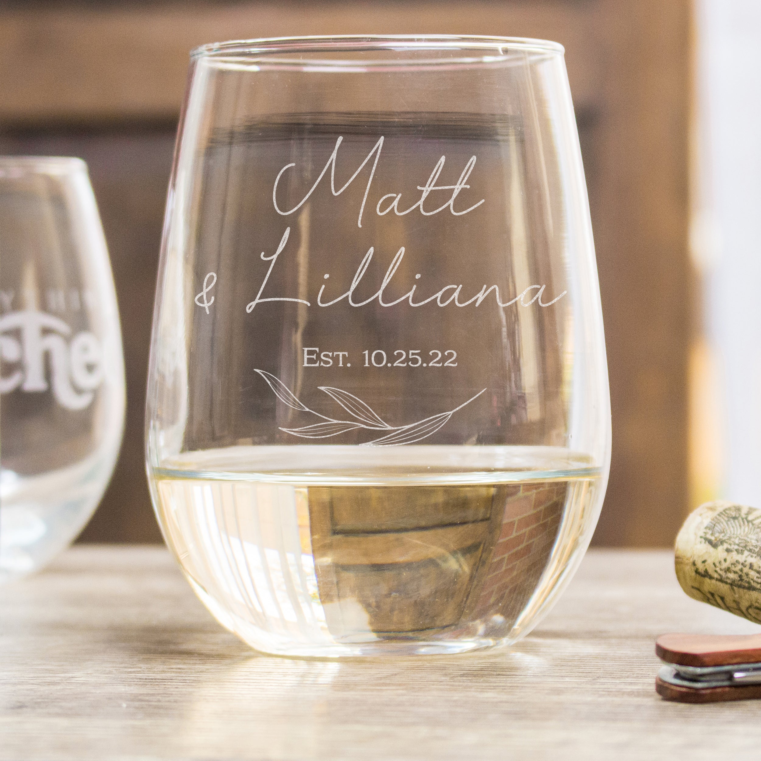 Personalized Minimalist Stemless Wine Glass for Couples, Design: N9