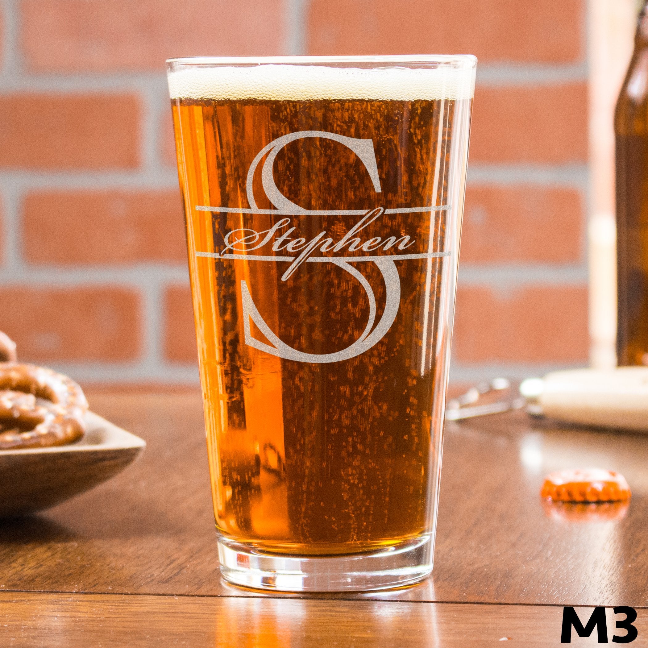 Etched Pint Glass Monogram - Design: M3