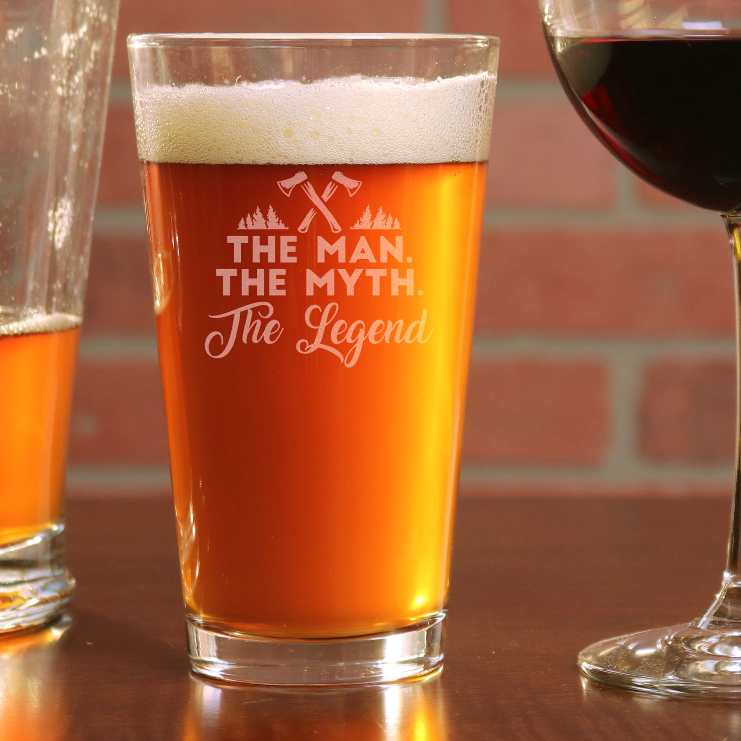 Etched Pint Glass Man, Myth, Legend - Design: THEMAN