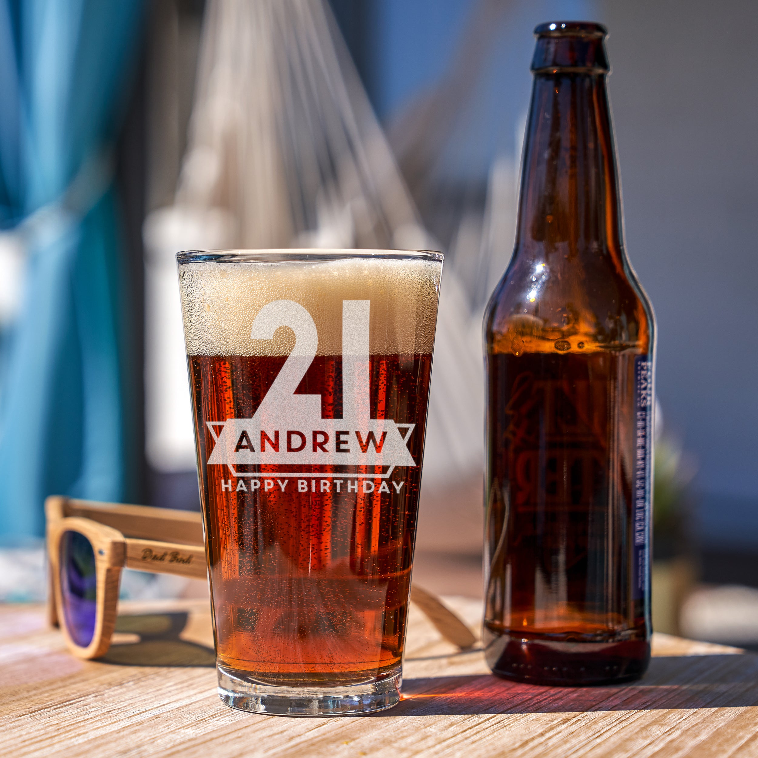 21st Birthday Etched Beer Glass, Design: BDAY2