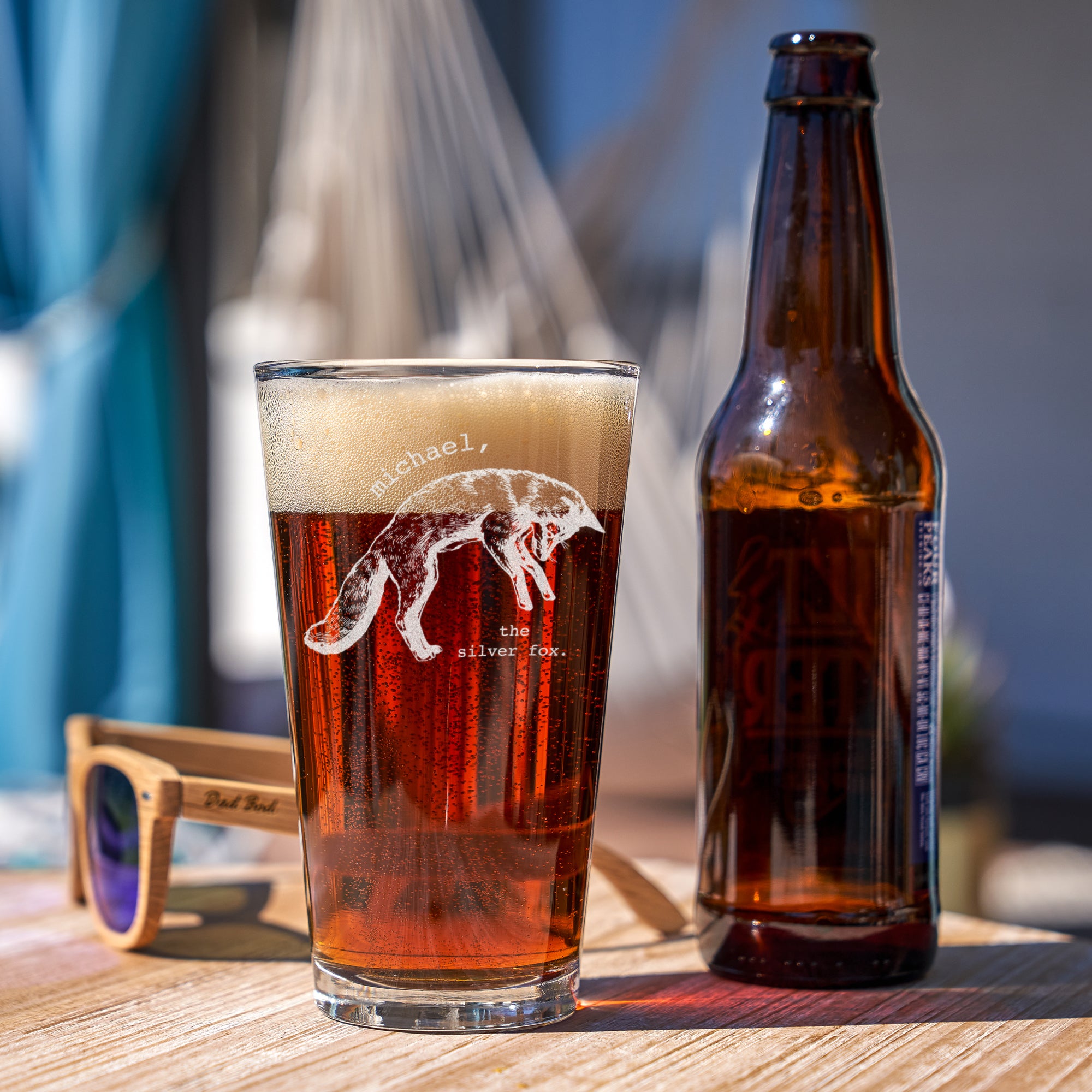 Personalized Silver Fox Pint Glass for Him, Design: BDAY6