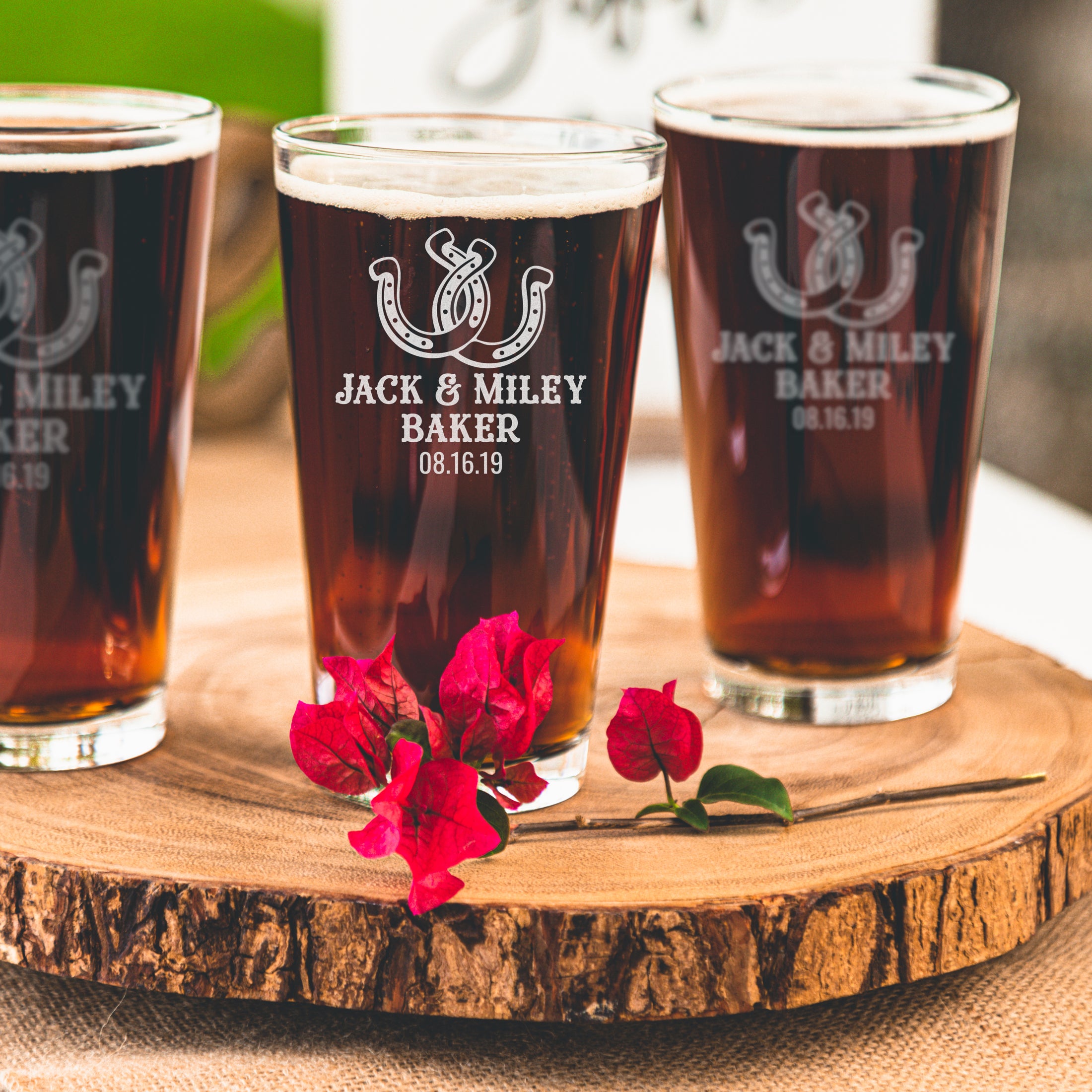 Personalized Western Wedding Pint Glass, Design: N11