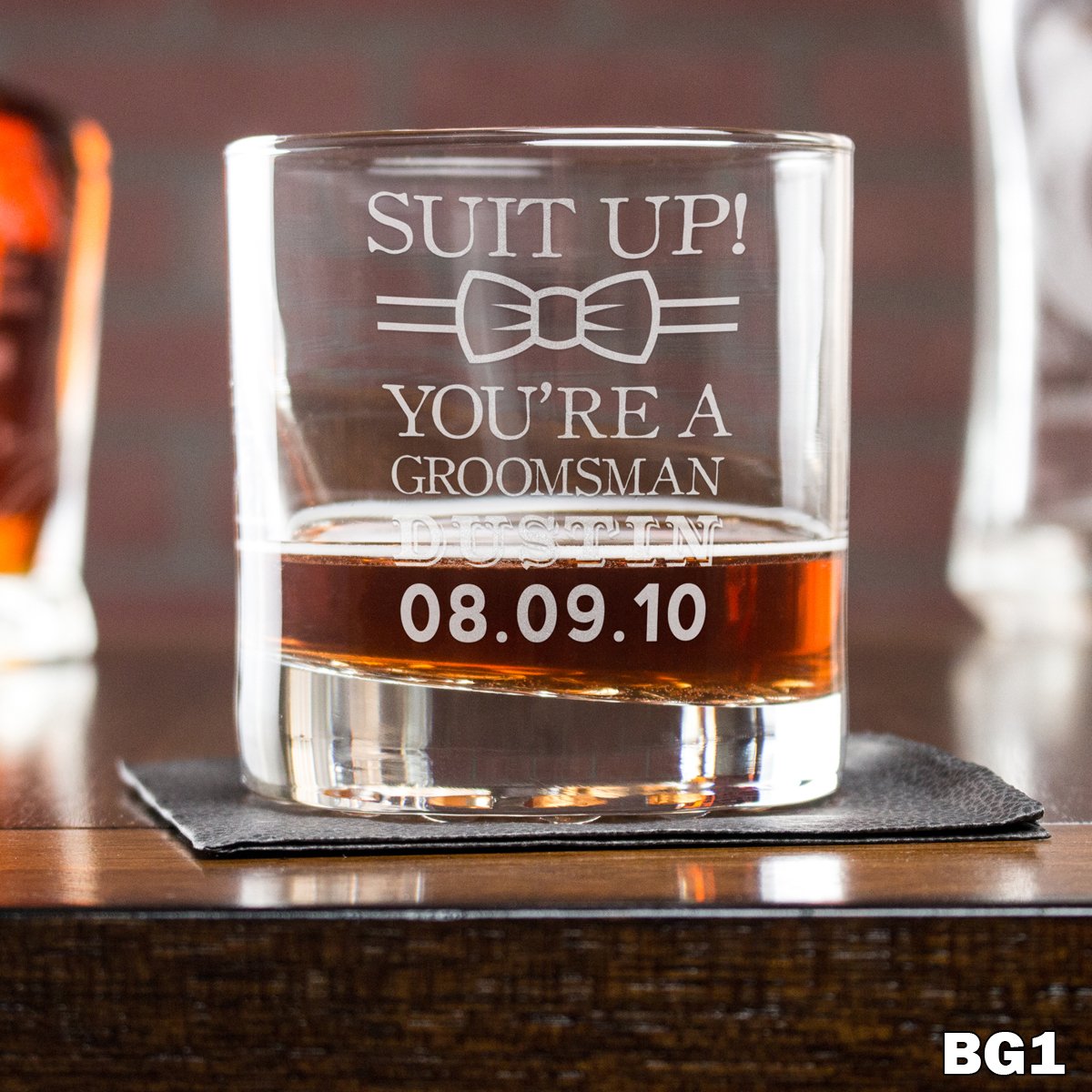 Engraved Whiskey Glasses Groomsmen - Design: BG1