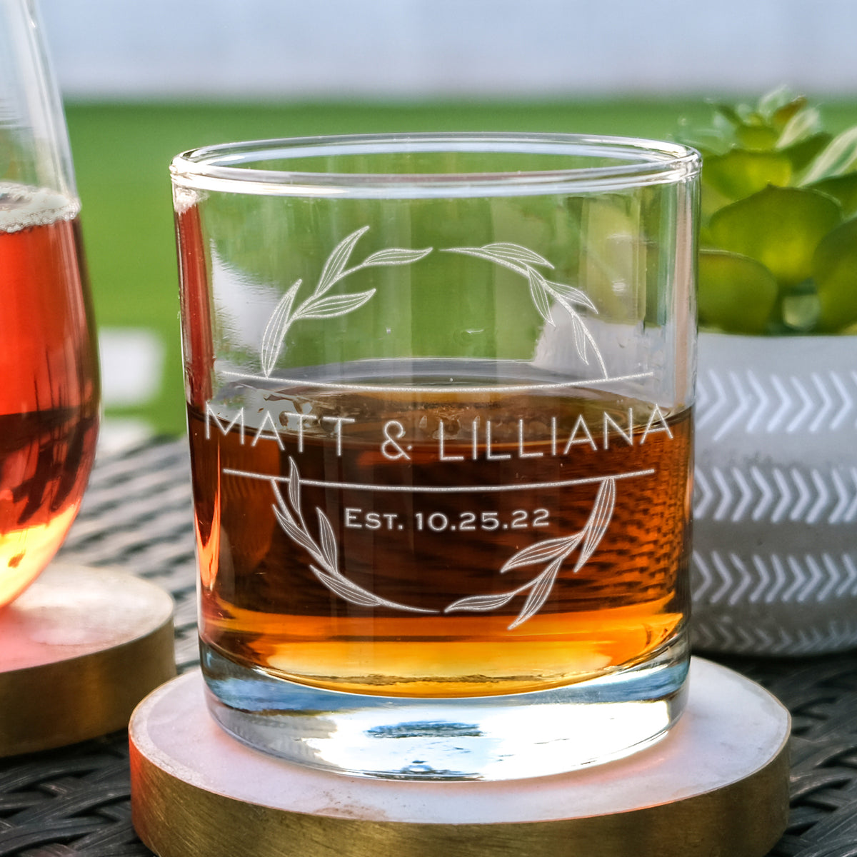 Monogrammed Etched Glasses With Last Name and Established Date