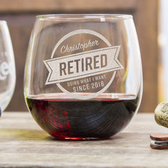 Etched Stemless White Wine Glass Retirement - Design: RETIRED