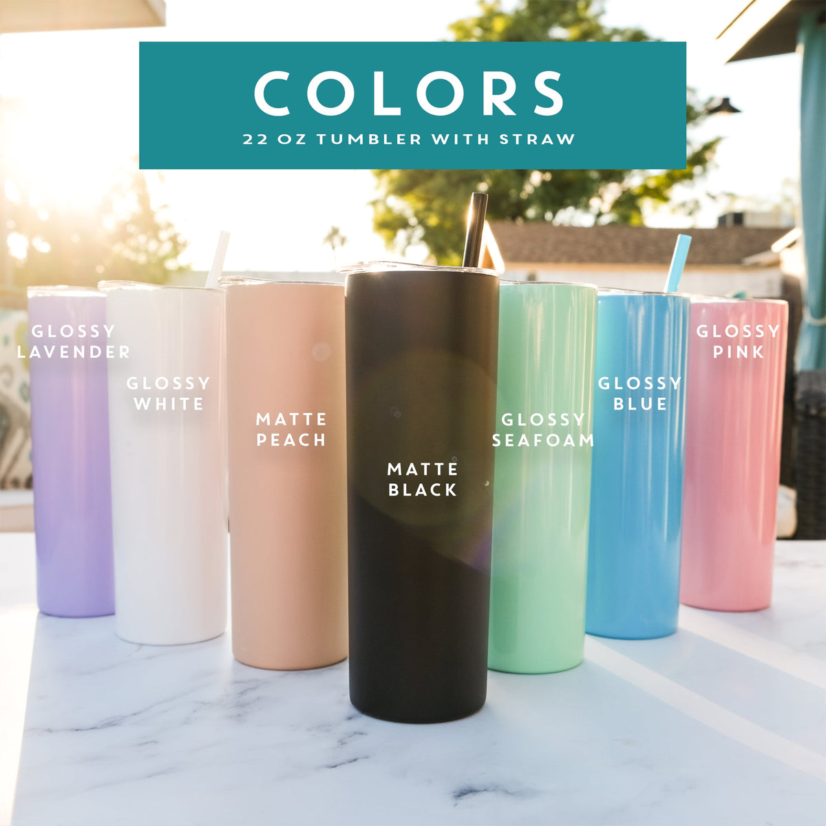 Personalized Stainless Steel Skinny Tumbler with Lid and Straw Madina Font