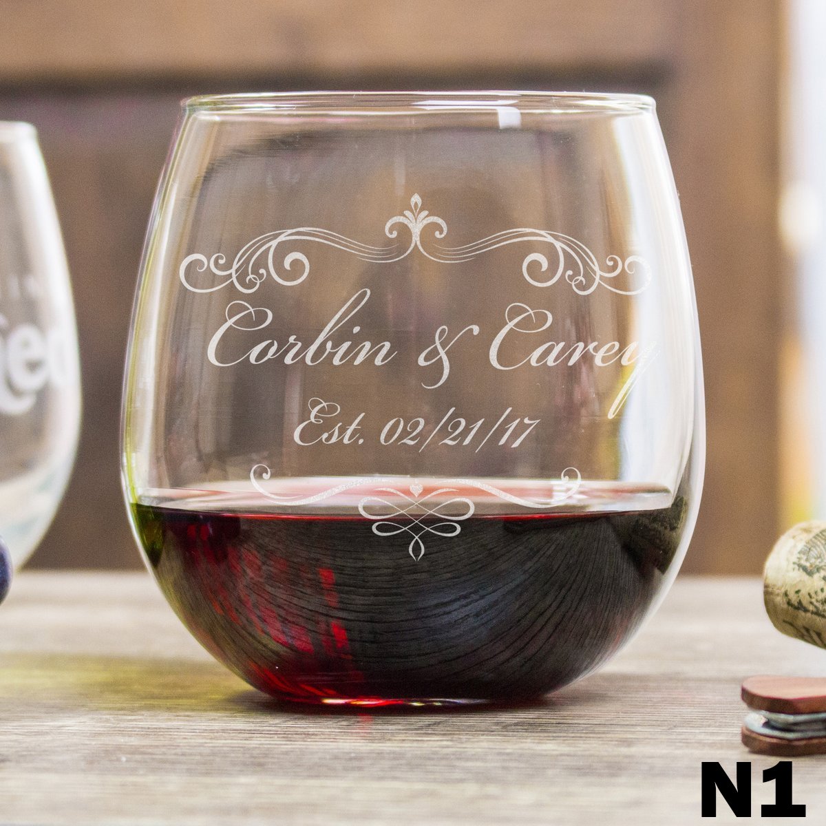 Stemless Wine Glass with Etched Monogram, 21 oz