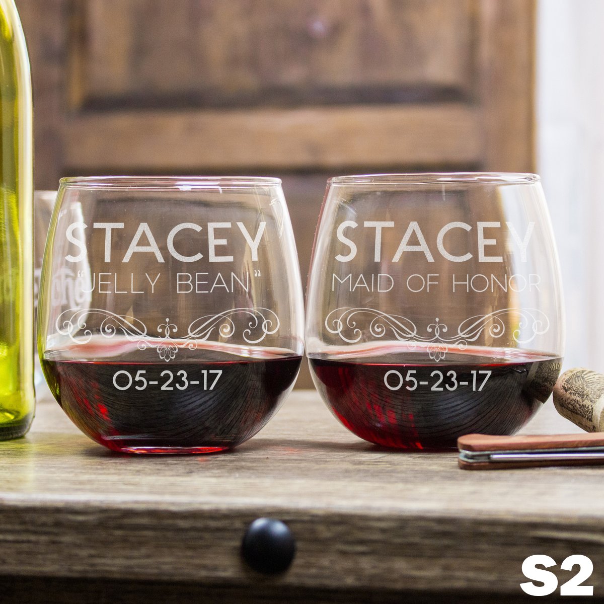 Etched Stemless Red Wine Glasses - Design: BEST - Everything Etched