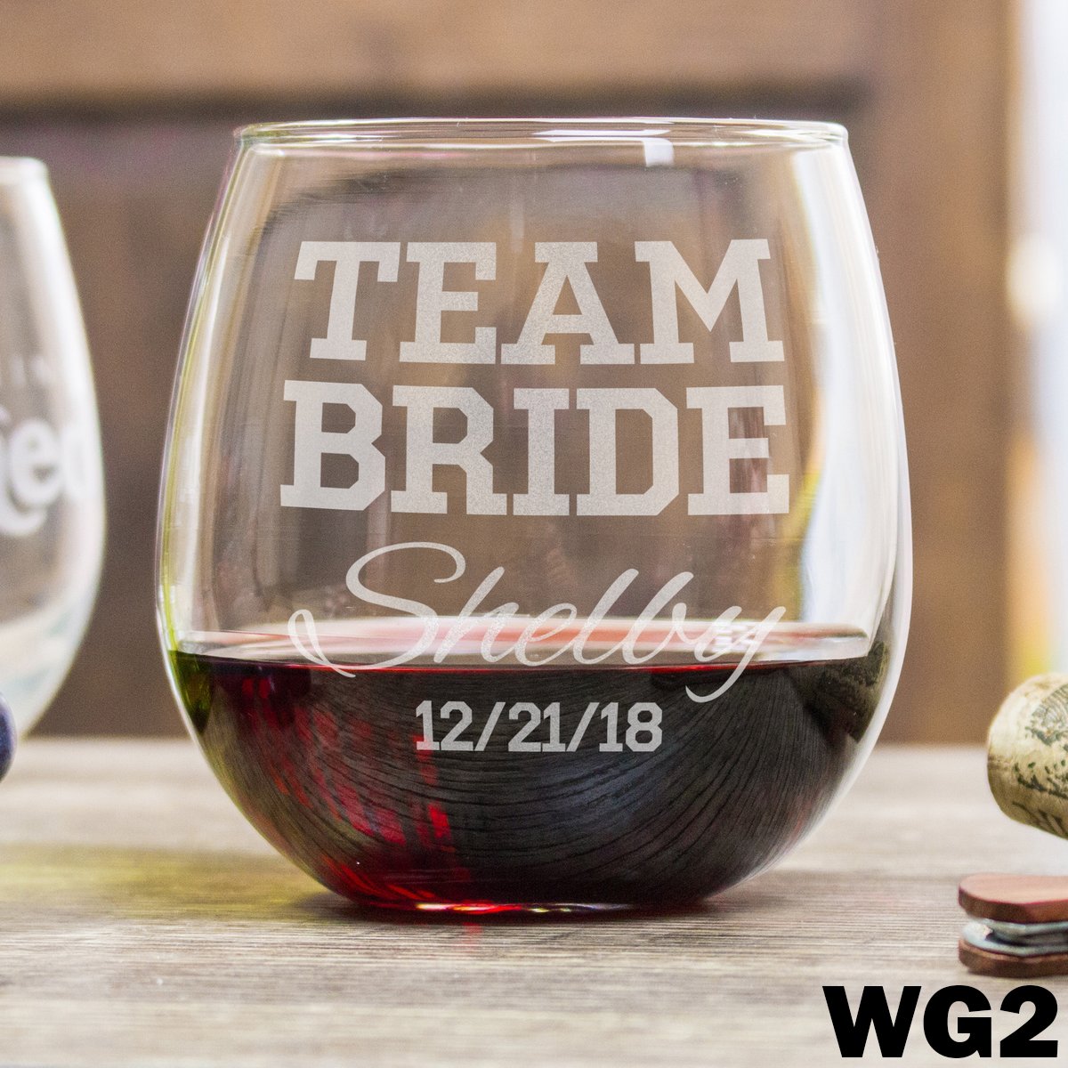 Etched Red Wine Glasses Team Bride - Design: WG2 - Everything Etched