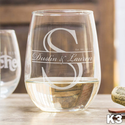 Etched Red Wine Glasses - Design: INITIAL1 - Everything Etched