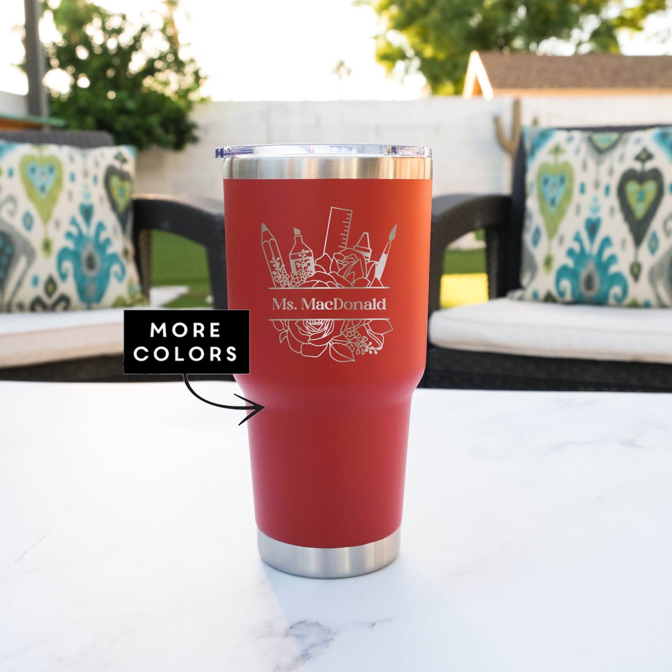 30oz Personalized Floral Teacher Tumbler, Design: TEACHER2