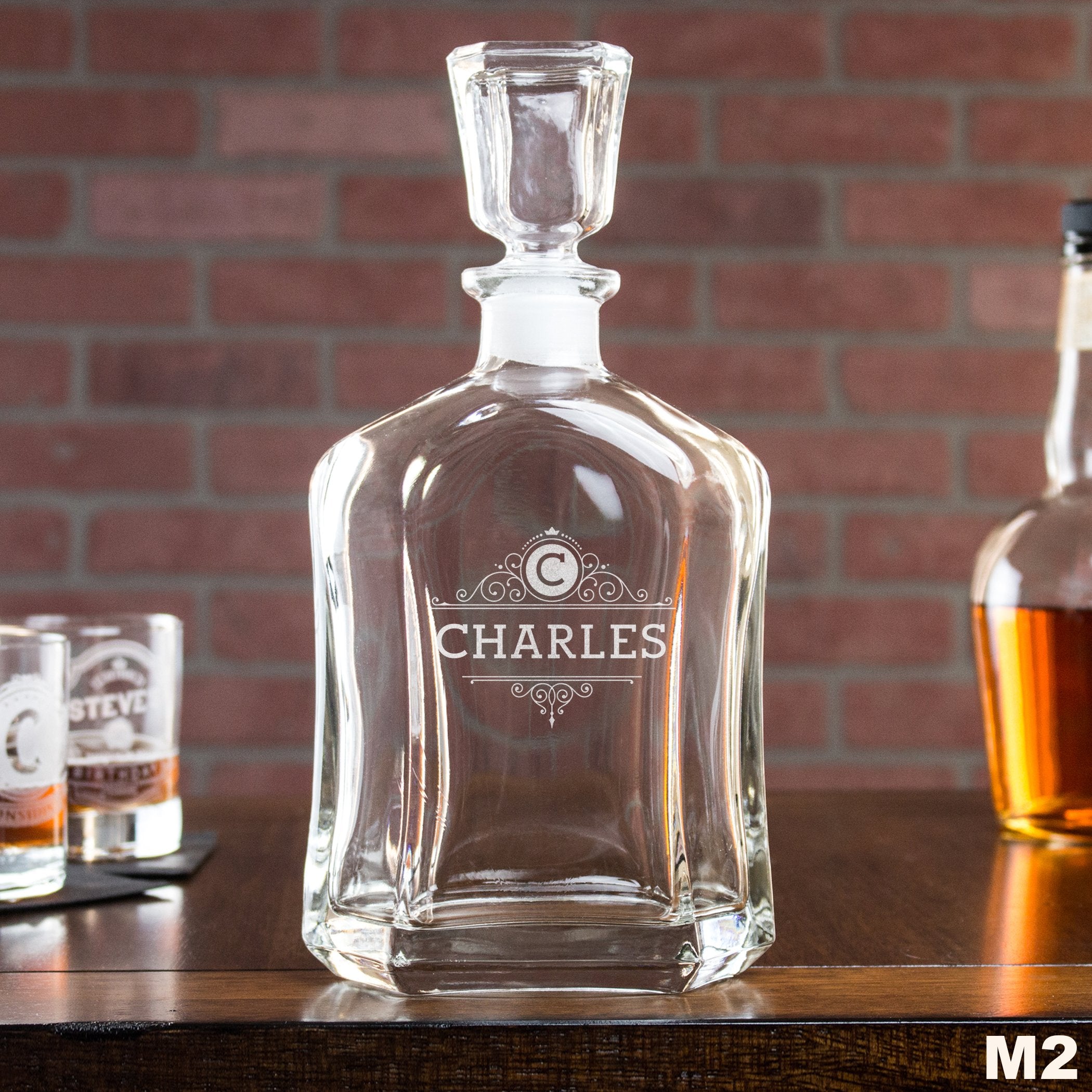 Engraved Whiskey Decanter Monogram - Design: M2