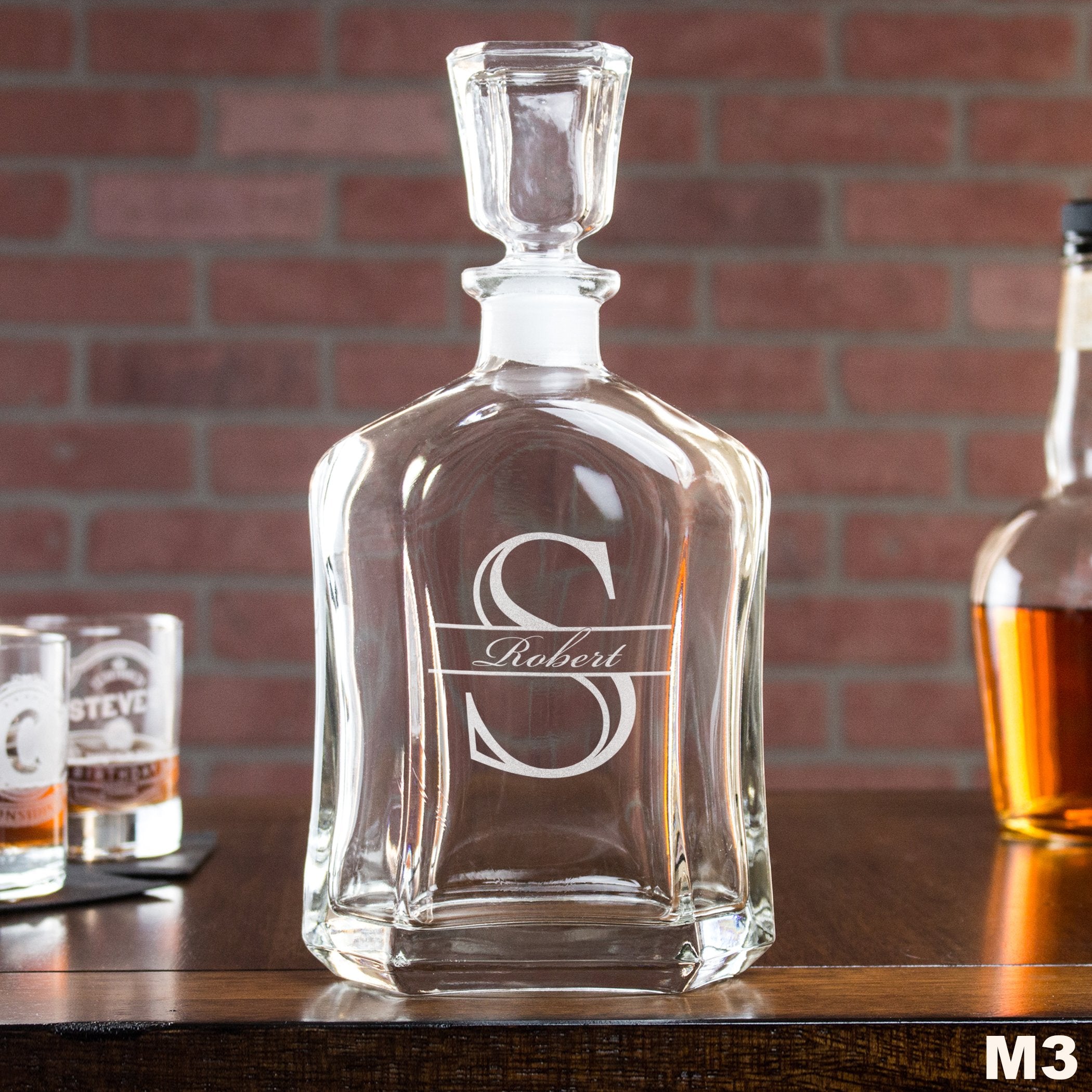 Engraved Whiskey Decanter Monogram - Design: M3