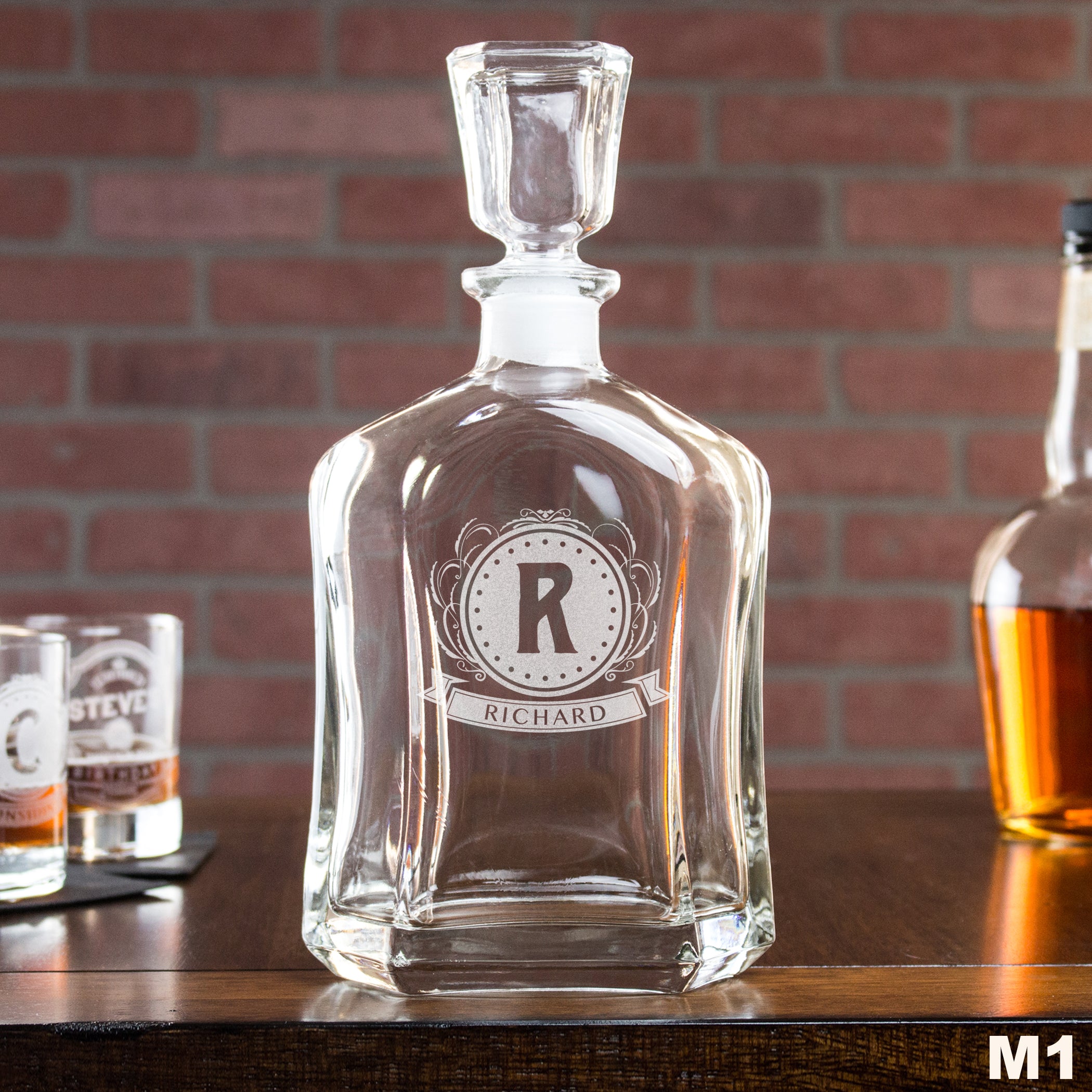 Engraved Whiskey Decanter Monogram - Design: M1