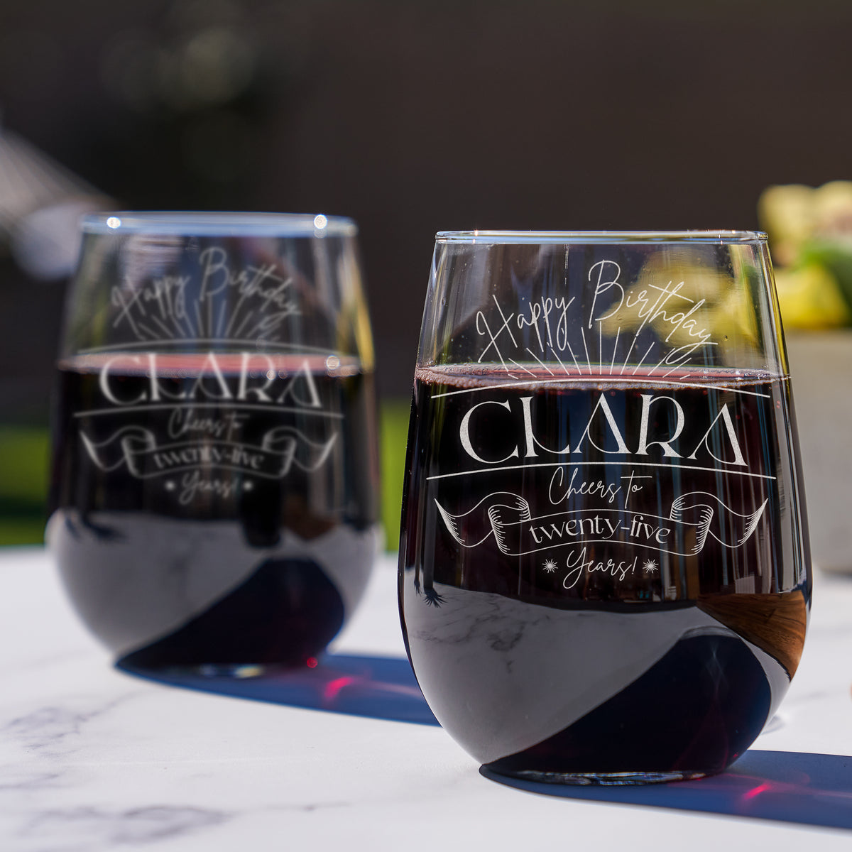 Etched Monogram Stemless Wine Glasses - Set of 4