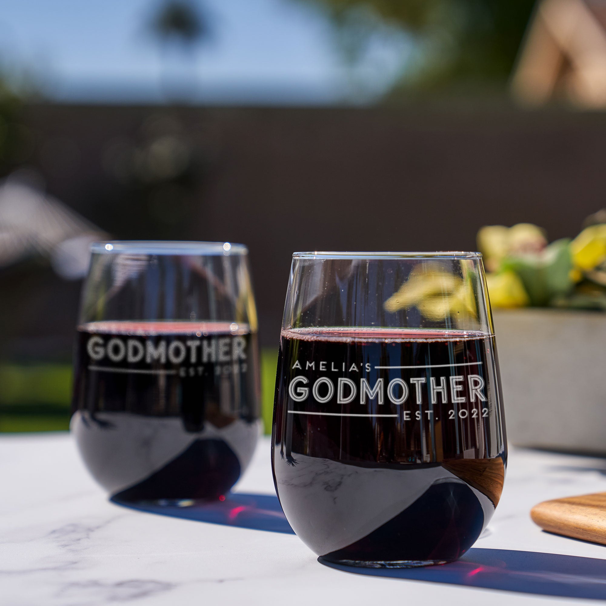 Personalized Godmother Stemless Wine Glass, Design: GDMA1